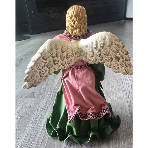 VTG 90s Paper Mache Clothtique Angel Christmas Tree Topper /Decor Green Pink - Picture 4 of 8